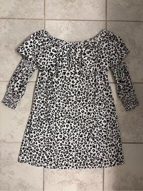 Zara|Off the Shoulder Cotton Blend Ruffle Cinched Sleeve Floral Shift Dress|Sz S